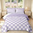 thumbnail image 1 of Manfei Modern Plaid Quilt King,Contemporary Checkered King Coverlet Set,Purple White,3-Piece,1 Bedspread and 2 Pillowcases, 1 of 7
