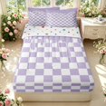thumbnail image 1 of Manfei Modern Plaid Zipper Full Size Comforter Sets with Fitted Sheet and 2 Pillowcases,Contemporary Checkered Zipper Bedding Set,Purple White,Polkadot Reversible,4pcs, 1 of 8