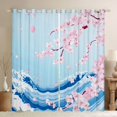 thumbnail image 1 of Manfei Modern Sakura Black Out Curtains for Girls Women, Wave Art Curtains Pack of 2 (42x63 Each), Blue Pink White, 1 of 6