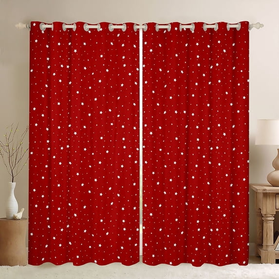 Manfei Modern Stars Polka Dot Curtains and Drapes Pack of 2 (52x63 Each),Galaxy Theme Black Out Curtains,Red White