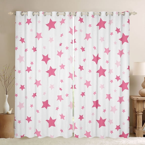 Manfei Modern Stars Polka Dot Curtains and Drapes Pack of 2 (52x63 Each),Girls Friendly Style Black Out Curtains,White Pink