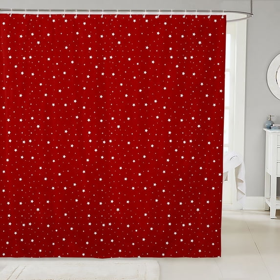 Manfei Modern Stars Polka Dot Shower Curtain 72Wx72L,Galaxy Theme Bathroom Curtain,Red White