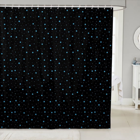 Manfei Modern Stars Polka Dot Shower Curtain 72Wx78L,Cute Cartoon Themed Bath Curtain,Black Blue