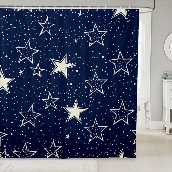 Manfei Modern Stars Shower Curtain 72Wx72L,Galaxy Print Bathroom Curtain,White Navy