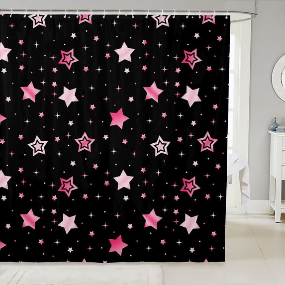 Manfei Modern Stars Shower Curtain 72Wx72L,Galaxy Theme Bathroom Curtain,Pink