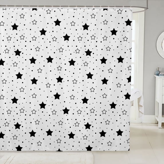 Manfei Modern Stars Shower Curtain 72Wx72L,Kawaii Cartoon Theme Bathroom Curtain,Black White