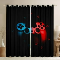 Manfei Modern VR Games Black Out Curtains, Boys Cyan Red Gamepad Curtains Pack of 2 (42x63 Each), Cartoon Gaming Theme Bedroom Curtains, Curtains and Drapes Room Decor