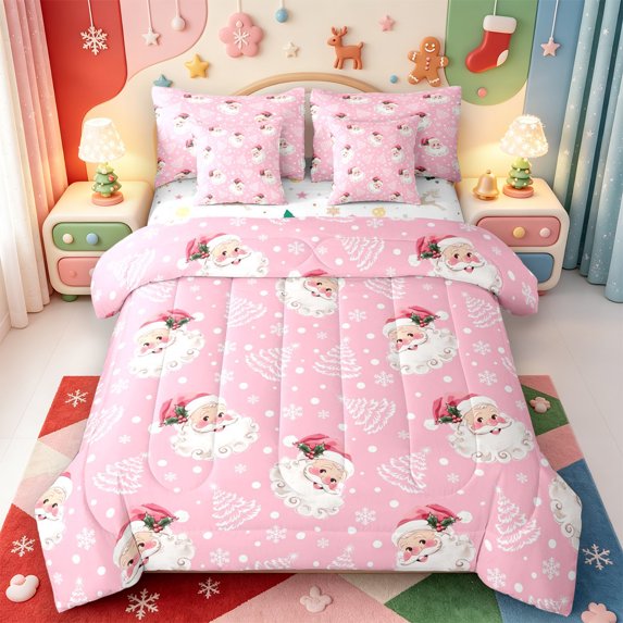 Manfei Modern Xmas Christmas Wreath 7 Pieces Full Size Bedding Sets,Winter Holiday Full Size Bed in a Bag,Xmas Reversible