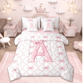 thumbnail image 1 of Manfei Monogrammed A Bed in a Bag Twin Size,Ribbon Bowknot Bed Set,Pink White Bedding Twin Size,Microfiber Room Decorative Reversible,7 Pieces, 1 of 7