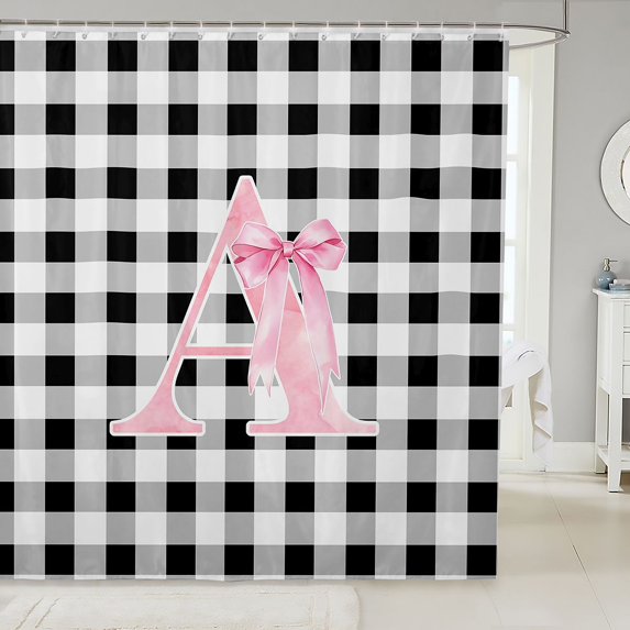 Manfei Monogrammed A Design Shower Curtain 72Wx72L,Geometric Grid Print Bathroom Curtain