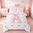 thumbnail image 1 of Manfei Monogrammed A Bedding Twin Comforter Set,Ribbon Bowknot Down Comforter,Pink White Bedding Sets Twin with Comforter,Microfiber Room Decorative Reversible,2 Pieces, 1 of 8