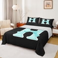 thumbnail image 1 of Manfei Monogrammed Bowknot H Twin Sheet Sets, Cyan Cute Dreamy Bowknot Twin Fitted Sheet, Cartoon Initial Letter Flat Sheet, Lightweight Room Decor, 3-Piece, 1 of 7