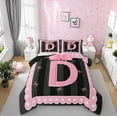 thumbnail image 1 of Manfei Monogrammed D Comforter Sets Full Size,Ribbon Bowknot Comforters & Duvets,Pink Black Bedding Full Comforter Set,Microfiber Room Decorative Reversible,3-Piece, 1 of 8