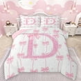 thumbnail image 1 of Manfei Monogrammed D Theme Queen Comforter Set,Ribbon Bow Tie Bedding Sets,Pink Sequin Print Bedding Comforter Set For Girl Teens,Ultra Soft Bedroom Decor Reversible,3-Piece, 1 of 8