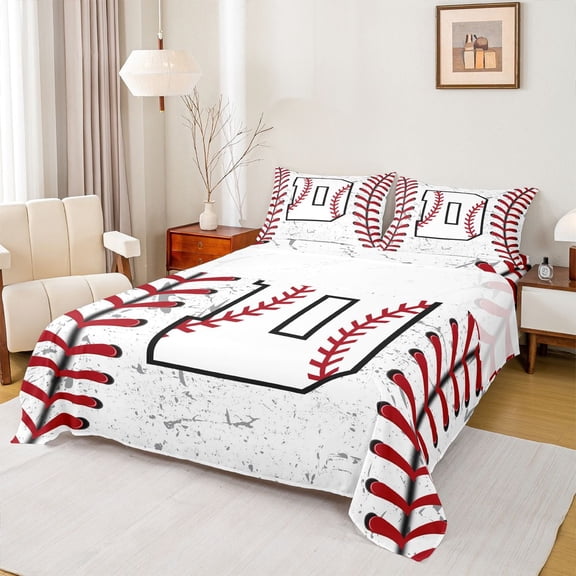 Manfei Monogrammed D Theme Twin Sheet Sets,Baseball Gamer Twin Fitted Sheet,Ball Sport Game Flat Sheet For Boy Teens,Ultra Soft Bedroom Decor,3pcs