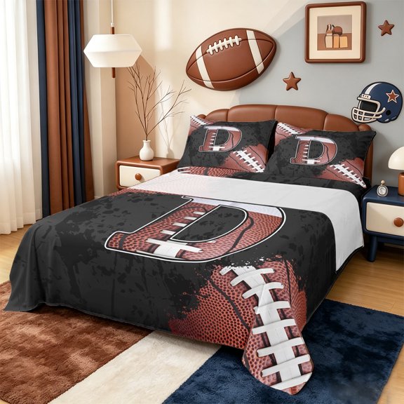 Manfei D Rugby Twin 3-Piece Reversible Football Sport Monogram Sheet Set