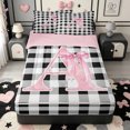 thumbnail image 1 of Manfei Monogrammed A Design Zipper Twin Comforter Sets with Fitted Sheet and 2 Pillowcases,Geometric Grid Print Zipper Bedding Set,Pink Reversible,4pcs, 1 of 7