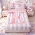 thumbnail image 1 of Manfei Monogrammed E Design Zipper Twin Comforter Sets with Fitted Sheet and 2 Pillowcases,Pink Geometric Stripes Art Zipper Bedding Set,Pink Reversible,4 Pieces, 1 of 7