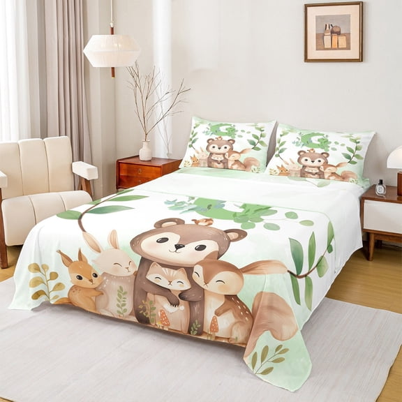 Manfei Monogrammed G Bed Sheets Set Twin Size, Cartoon Initial Letter Bed Sheets Twin, Jungle Bear Bedding Twin Size, Ultra Soft Room Decoration, 3pcs