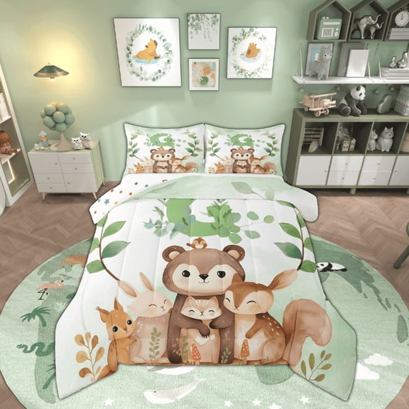 Manfei Monogrammed G Comforter Sets Twin Size, Cartoon Initial Letter Comforters & Duvets, Jungle Bear Reversible Bedding Twin Comforter Set, Ultra Soft Room Decoration, 2pcs