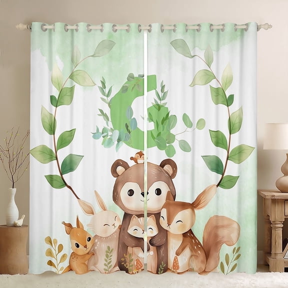 Manfei Monogrammed G Curtains and Drapes (42x63), Cartoon Initial Letter Curtains Pack of 2, Jungle Bear Black Out Curtains, Window Drapes Room Decoration
