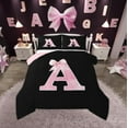 thumbnail image 1 of Manfei Monogrammed Girl Full Size Comforter Sets, Personalized Initial A Bedding Comforter Set, Princess Bow Knot Bedding Sets, Black Pink Bedroom Decor, Reversible 3pcs, 1 of 8