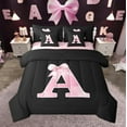 thumbnail image 1 of Manfei Monogrammed Girl Twin Bedding Sets 7-Piece, Personalized Initial A Bedding Comforter Set, Princess Bow Knot Sheet Sets, Black Pink Bedroom Decor, 1 of 8