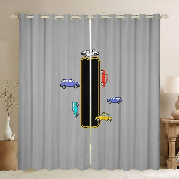 Manfei Monogrammed I Theme Black Out Curtains,Gray Black Curtains Pack of 2 (42x63 Each),Multicolor Cartoon Sport Car Bedroom Curtains For Boys Teens,Ultra Soft Bedroom Decor