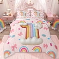 thumbnail image 1 of Manfei Monogrammed I Theme Queen Comforter Set,3D Cartoon Clouds Bedding Sets,Colorful Bow Rainbow Bedding Comforter Set For Girl Teens,Ultra Soft Bedroom Decor Reversible,3 Pieces, 1 of 8