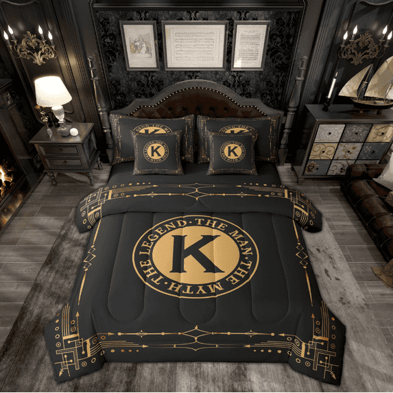 Manfei Monogrammed K Bedding Comforter Set 7pcs for Kid, Hippie Western Aztec Queen Bedding Sets, Geometric Stripes Reversible Queen Sheet Sets, Luxury Bedroom Decor