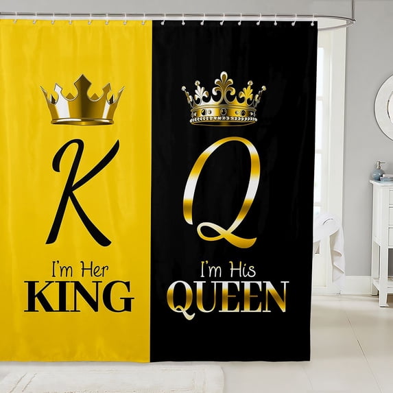Manfei Monogrammed Queen King Shower Curtain 72Wx84L,Crown Pattern Bathroom Shower Curtain,Gold
