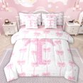 thumbnail image 1 of Manfei Monogrammed T Theme 7-Piece Twin Bedding Sets,Ribbon Bow Tie Bedding Comforter Set,Pink Sequin Print Sheet Sets For Girl Teens,Ultra Soft Bedroom Decor Reversible, 1 of 8