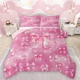 thumbnail image 1 of Manfei Monogrammed T Theme Queen Comforter Set,Gcute Bowtie Bowknot Bedding Sets,Pink Ribbon Bow Bedding Comforter Set For Girl Teens,Ultra Soft Bedroom Decor Reversible,3 Pieces, 1 of 8