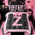 thumbnail image 1 of Manfei Monogrammed Z Bed in a Bag Twin Size,Ribbon Bowknot Bed Set,Pink Black Bedding Twin Size,Microfiber Room Decorative Reversible,7 Pieces, 1 of 7