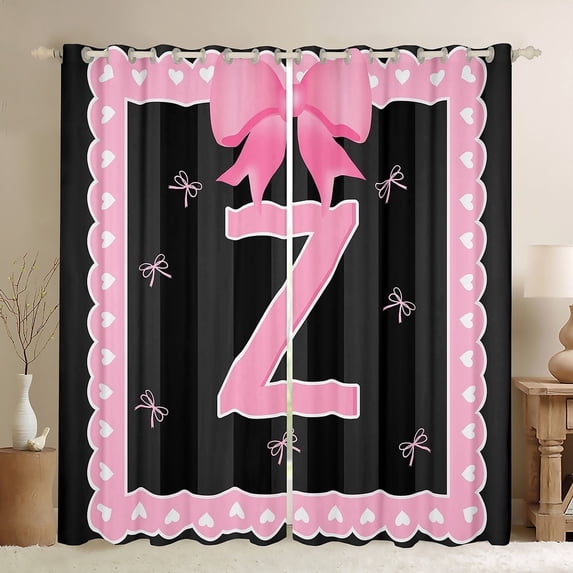 Manfei Monogrammed Z Curtains and Drapes (42x84),Ribbon Bowknot Blackout Curtains for Bedroom,Pink Black Curtains Pack of 2 (42x84),Microfiber Room Decorative