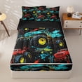 thumbnail image 1 of Manfei Monster Truck Zipper Full Size Comforter Sets with Fitted Sheet and 2 Pillowcases,Boys Friendly Pattern Zipper Bedding Set,Black,Black Reversible,4pcs, 1 of 8