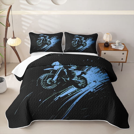 Manfei Motocross Rider Bed Spread Queen,Neon Blue Splash Queen Coverlet Set,3-Piece