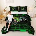 thumbnail image 1 of Manfei Motocross Sport Queen Comforter Set, Neon Cube Comforter Sets Queen, Green, Reversible 3pcs, 1 Comforter and 2 Pillowcases, 1 of 6