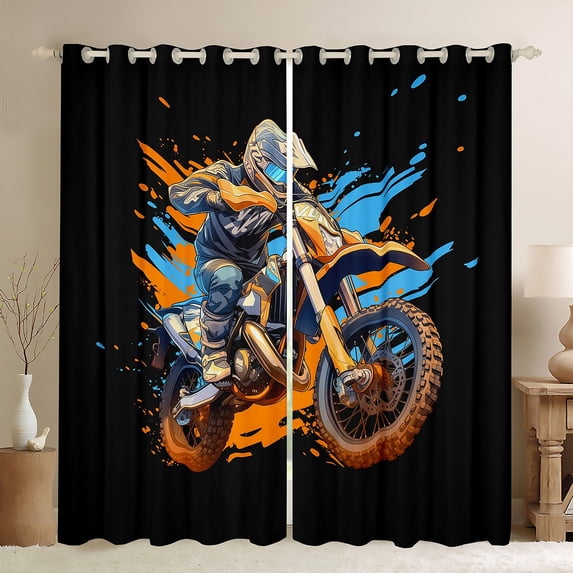 Manfei Motorcross Dirt Bike Blackout Curtains Set of 2 (52x84 Each), Boys Motorcyclist Window Curtains, Hippie Graffiti Curtains and Drapes, Luxury Bedroom Decor