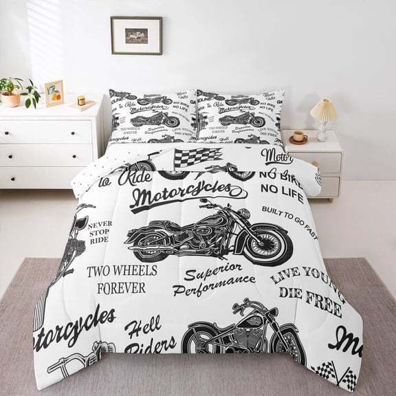 Feelyou Motorcycle Lover Queen Comforter Set, Extreme Sports Bedding Sets, Chic Dirt Bike Bedding Comforter Set, Super Cozy Room Decor, 3-Piece