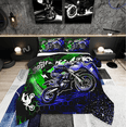 thumbnail image 1 of Manfei Motorcycle Motocross 2pcs Bedding Comforter Set,Honeycomb Grid Twin Comforter Sets,Blue Green Bedding Set,Super Cozy Sport Bedroom Decorative,Reversible, 1 of 8