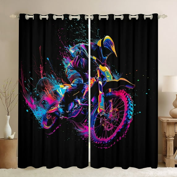 Manfei Motorcycle Motor Biker Blackout Curtains Set of 2 (52x84 Each),Extreme Speed Sport Window Curtains,Watercolor Splash Ink Curtains and Drapes For Children,Luxury Bedroom Decor