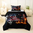 thumbnail image 1 of Manfei Motorcycle Rider Twin Comforter Sets，Retro American Flag Bedding Set，Red Blue,Black Reversible,2-Piece,1 Comforter and 1 Pillowcase, 1 of 7