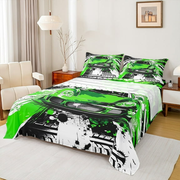 Manfei Motorcycle Sport Boys Bed Sheets, Splash Watercolor Artwork King Sheets, Extreme Sports Sheet Set, Microfiber Bedroom Decor, 4 Pieces