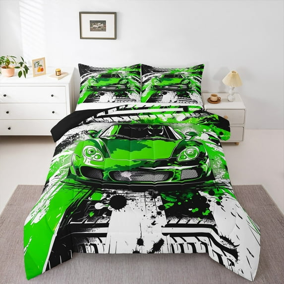 Manfei Motorcycle Sport Boys Bedding Comforter Set, Splash Watercolor Artwork Twin Comforter Sets, Extreme Sports Reversible Bedding Set, Microfiber Bedroom Decor, 2 Pieces
