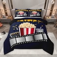 thumbnail image 1 of Manfei Movie Film Popcorn Queen Comforter Set, Cartoon Cinema Tricket Bedding Sets, Teens Kids Boys Girls Adult Reversible Bedding Comforter Set, Microfiber Bedroom Decor, 3pcs, 1 of 9