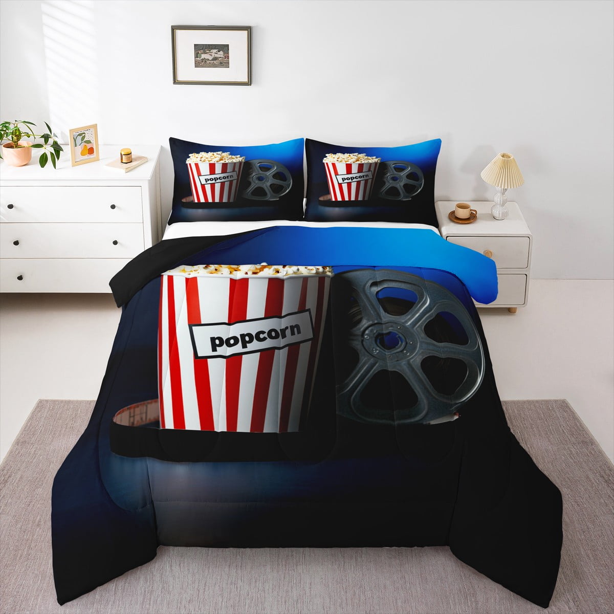 Manfei Movie Theater Theme Bedding Comforter Set,Cinema Popcorn