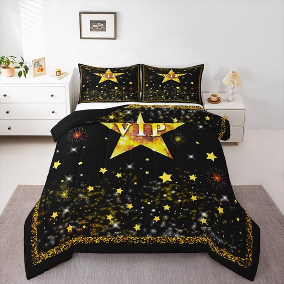 Manfei Movie Vip Full Size Comforter Sets,Gold Stras Bedding Comforter Set,Glitter Print Bedding Sets For Kids,Ultra Soft Home Decor Reversible,3-Piece