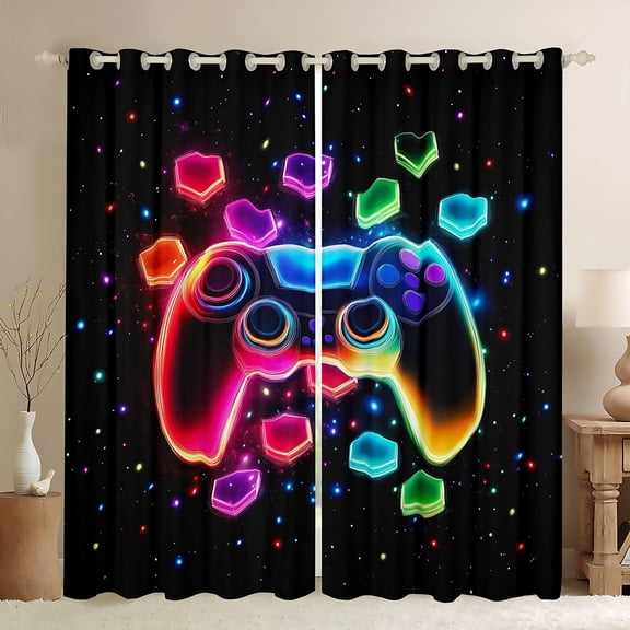 Manfei Multicolor Cartoon Console Blackout Curtains Set of 2 (52x84 Each),Gamer Gaming Window Curtains,Rainbow 3D Hexagon Curtains and Drapes For Adults,Luxury Bedroom Decor