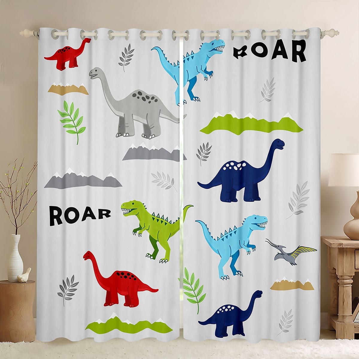 Manfei Multicolor Dinosaur Curtains Pack of 2 (42x84 Each),Cute Cartoon Dino Curtains Blackout,Ancient Wild Aniaml Bedroom Curtains For Boy,Super Cozy Room Decor